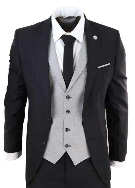 black suit grey waistcoat